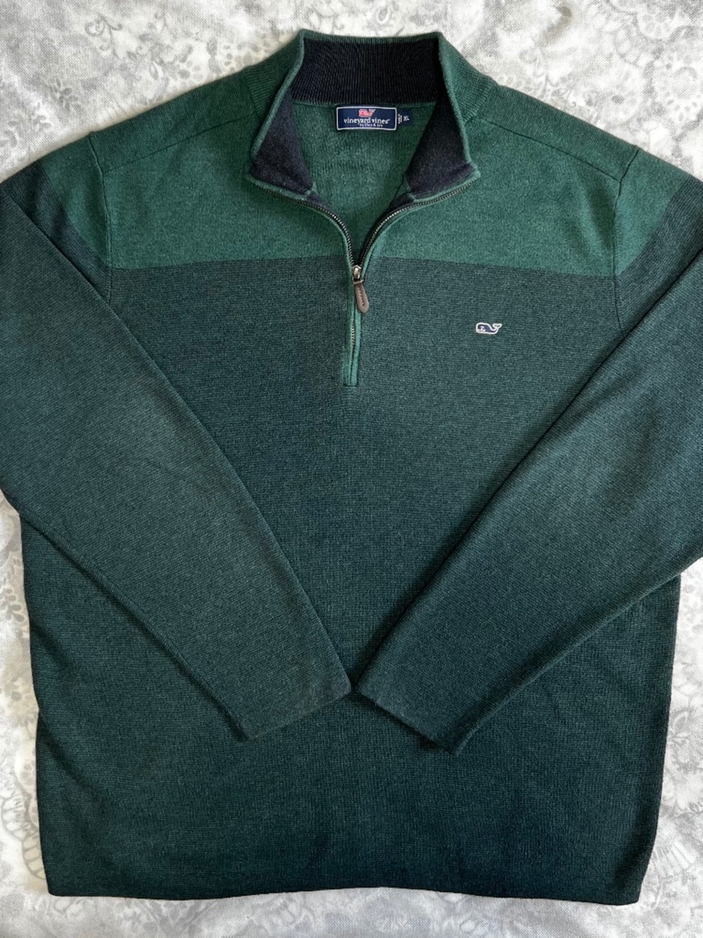 Vineyard Vines Men's XL Wool Two Tone Saltwater 1/4 Zip Pullover Sweater Green
